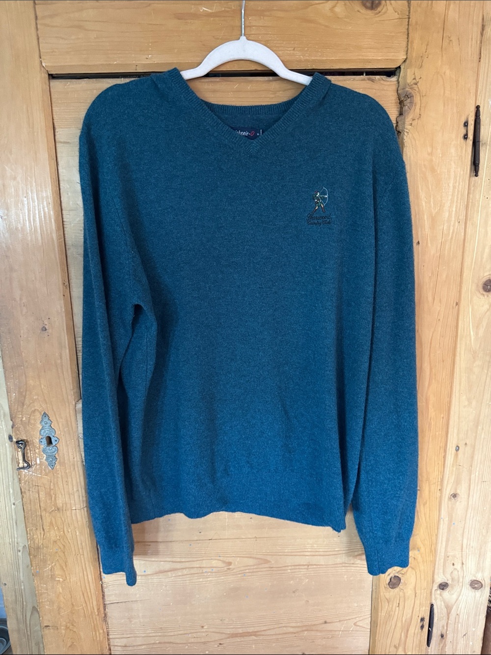 johnnie-O Teal V-Neck Golf Sweater XL 100% cashmere Sherwood Country Club teal
